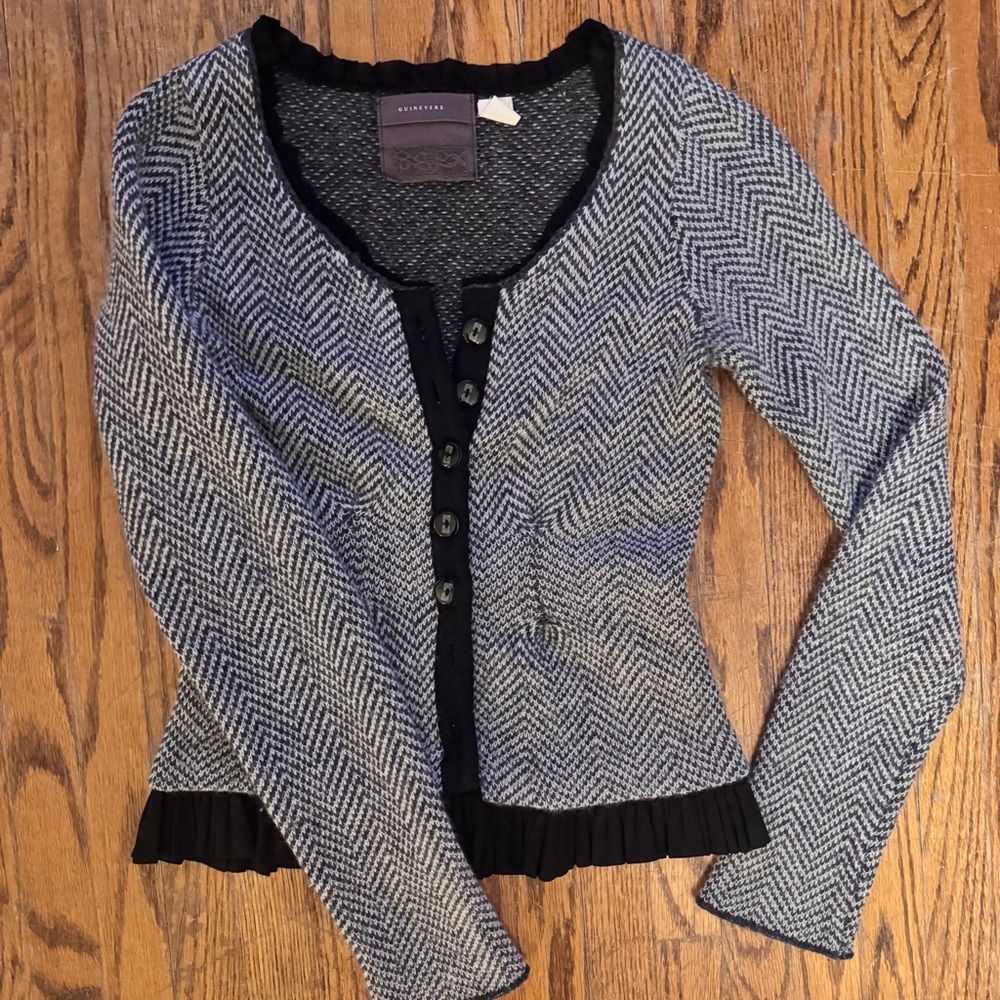 Anthropologie Black and Gray Herringbone Cardigan - Size XL